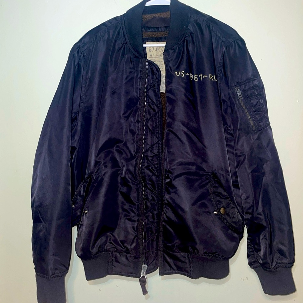Vintage 90s US Polo Ralph Lauren 1967 Men's Black Flight Bomber Jacket Size LG